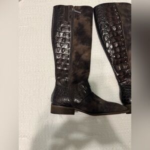 Donald J Pliner Brown Suede Croc-Embossed Knee-High Boots
